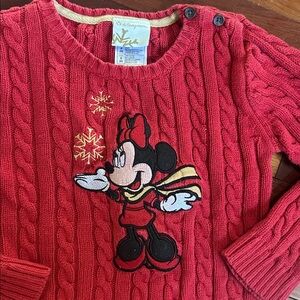 Vintage Disney Store Red Cable Knit Minnie Mouse Sweater Christmas Holiday 5/6